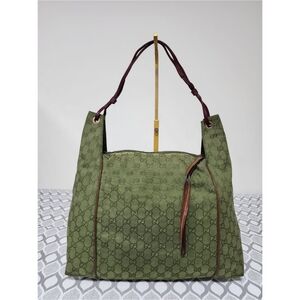 Gucci GG Canvas Zip Shoulder Bag Green/Brown